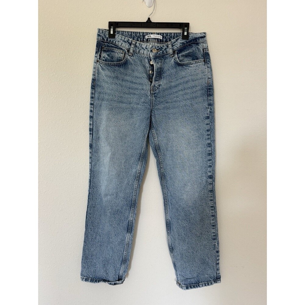 Zara Mom Fit Acid Wash Denim Jeans Size 8 Light Wash Bootcut Distressed Grunge